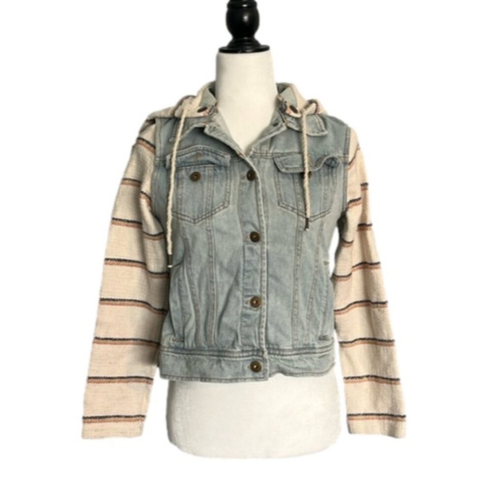 Billabong Denim Knit Beach Jean Jacket Small Faded